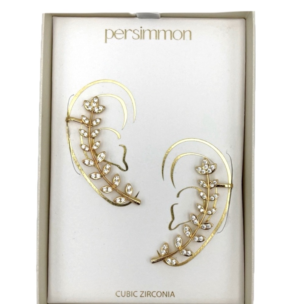 NWT ⚜️ 👑⚜️ Persimmon GoldTone Vine with Rhinestones Earrings Cuffs